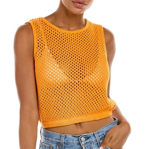 WeWoreWhat Crochet Crop Top in Tangerine Orange Yellow Mesh XL crochet knit new - Picture 1 of 7